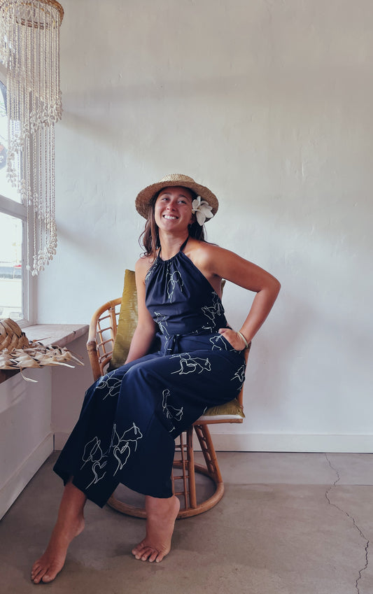 Hoku Pantsuit - Black Anthurium