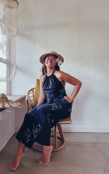 Hoku Pantsuit - Black Anthurium