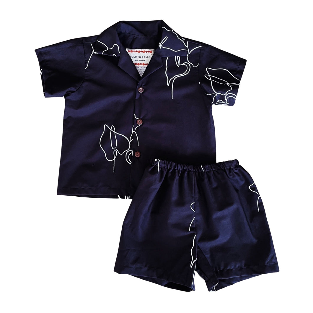 Keiki Aloha Shirt + Shorts Set - Black Anthurium
