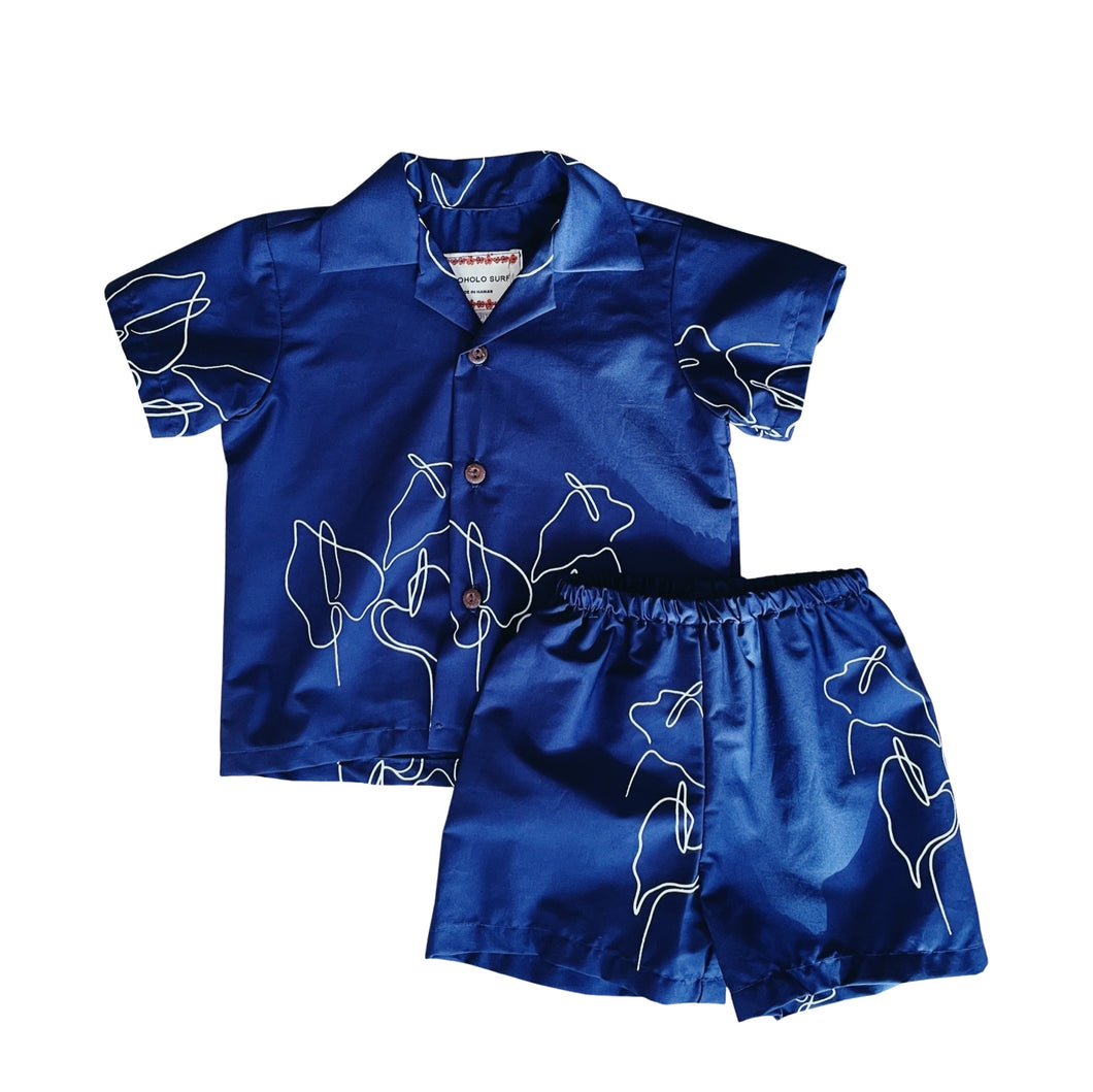 Keiki Aloha Shirt + Shorts Set - Navy Anthurium