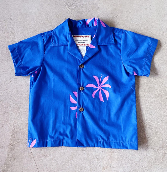 KEIKI ALOHA SHIRT - Blue/Pink Abstract Tiare