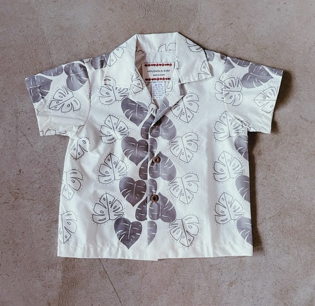 KEIKI ALOHA SHIRT - Cream/Grey Monstera