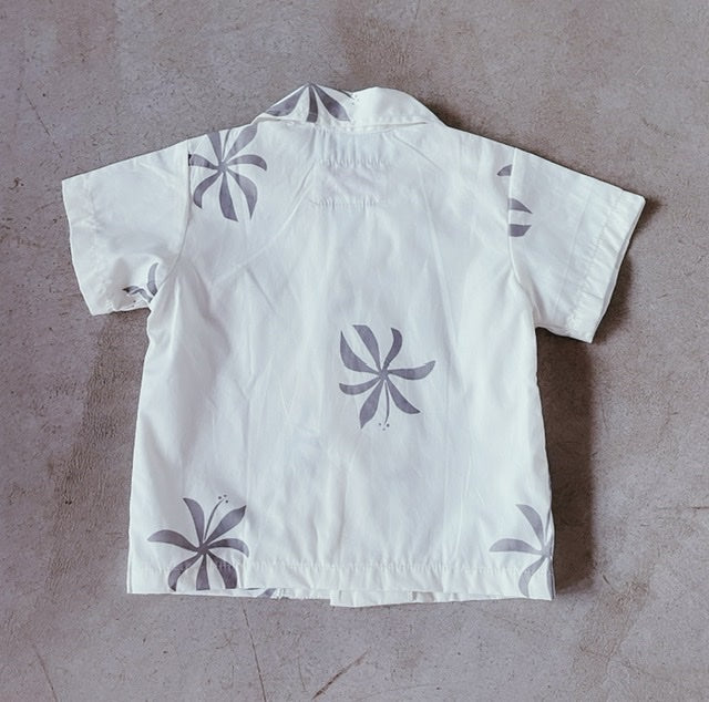 KEIKI ALOHA SHIRT - Cream/Grey Abstract Tiare